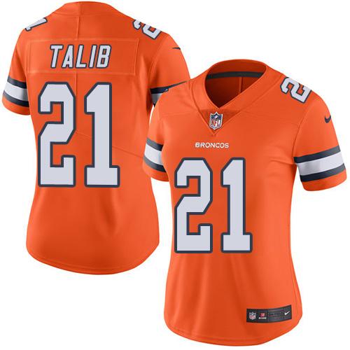 Nike Broncos #21 Aqib Talib Orange Women's Stitched NFL Limited Rush Jersey